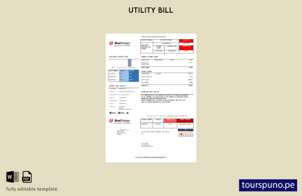 listo para imprimir plantilla de word   factura de servicios eléctricos de XcelE